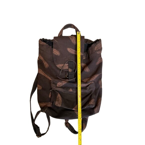 BAGGU  Black/Brown Feathers 100% Recycled Cotton Canvas Drawstring Backpack - Picture 9 of 10